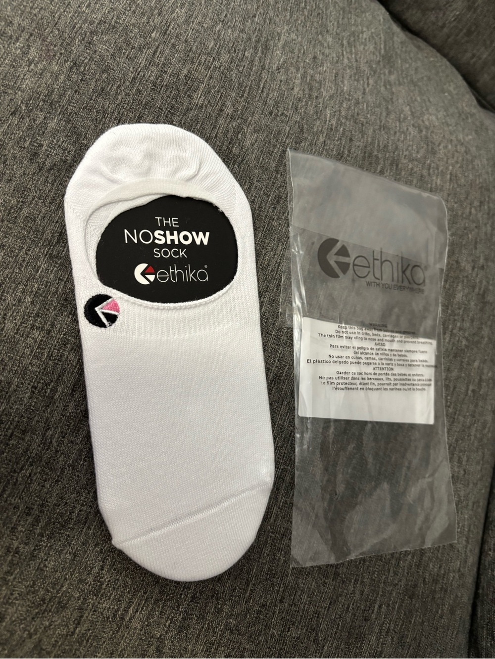 ethika Men’s No Show Athletic Socks - White with Black & Pink Logo